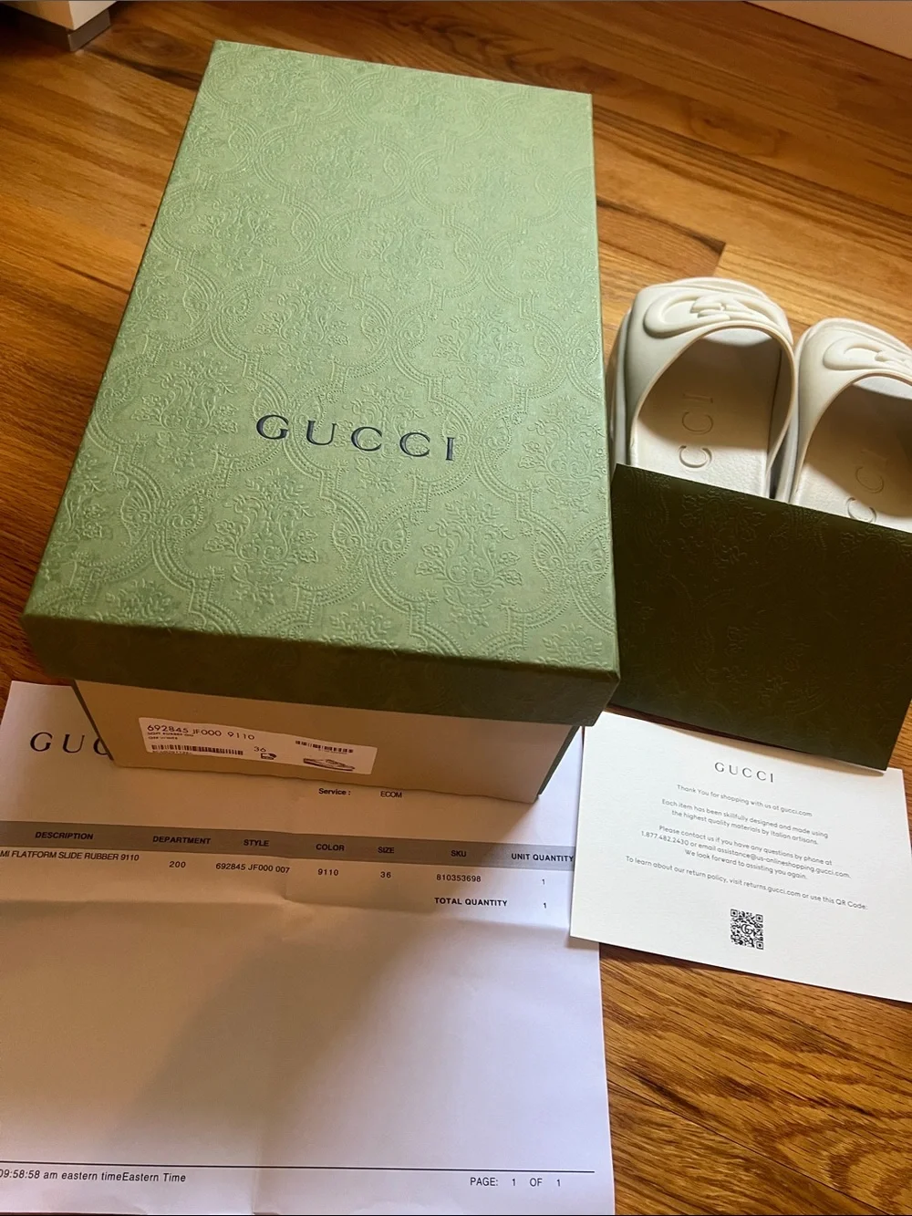 Gucci Cream Interlocking G Rubber Slide Miami size 36 comes with box